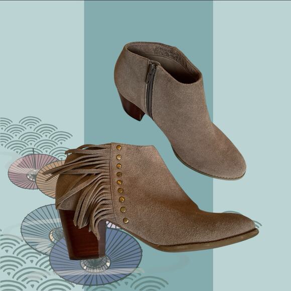 Vionic Upright Faros Ankle Boots Booties Suede Fringe Greige Tan Taupe Womens 9 - Picture 2 of 13